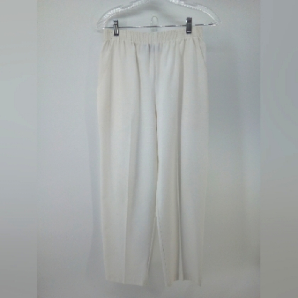 Vintage Briggs Petite White Trousers Pants Elastic Waist Pockets 10P Rayon Blend